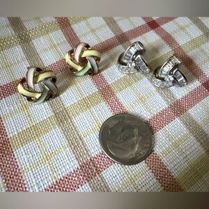 Vintage Style Knot Stud Earring Set | Gold Tone Enamel & Silver Tone | 2 Pairs